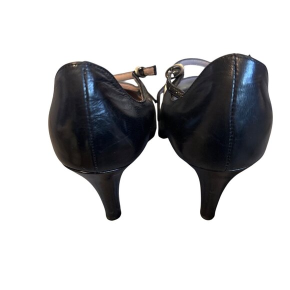 Women's Black Leather Shoe Kenneth Cole Strappy High Heels 7 1/2 Vamp Italy - Picture 6 of 10